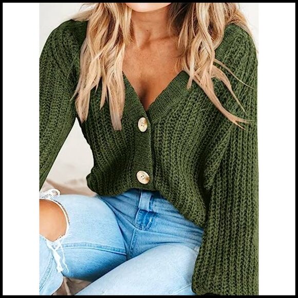 Chunky Knit Open Front Cardigan, Long Sleeve Button Loose Sweater, Women's - Picture 4 of 7